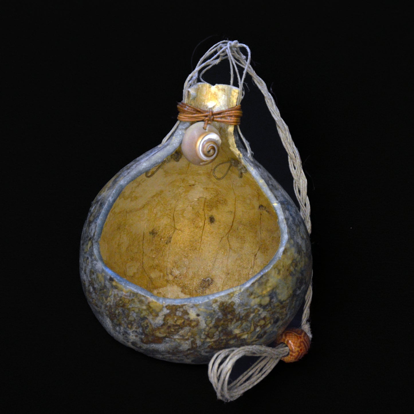 Hanging Braided Twine & Shell Gourd-By Cindy Rich